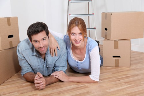 Office desks and boxes arranged for a smooth commercial move