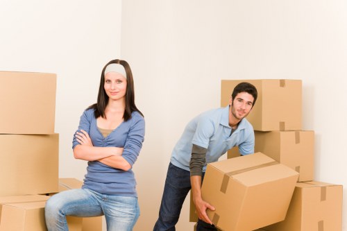 Prepared boxes and furniture ready for van transport in Hounslow