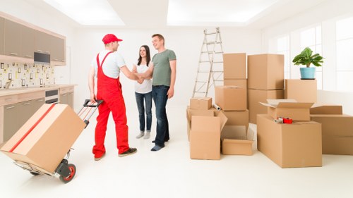 Packed furniture and boxes ready for transport in a removals van
