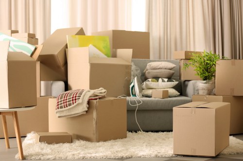 Preparation for an office relocation with labelled boxes