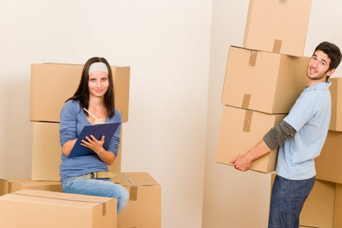 Packed boxes and furniture ready for transport in Hounslow